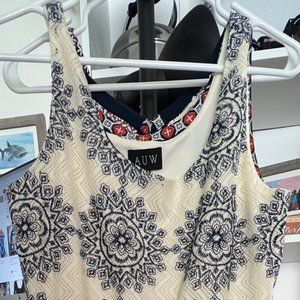 AUW Midi Sleeveless Blue and White Floral Dress Size 10